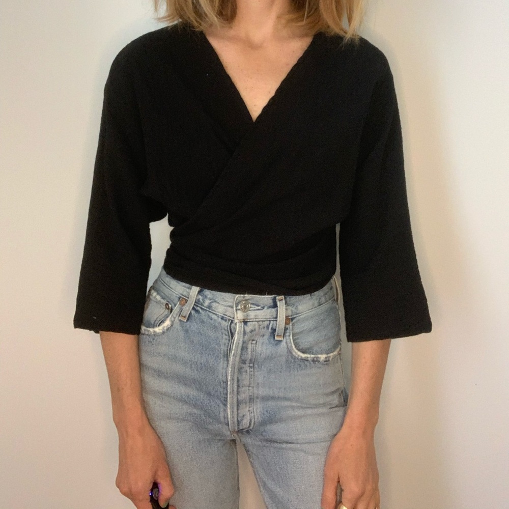 Vintage Black Gauze Wrap Boho Top - Picture 8 of 14